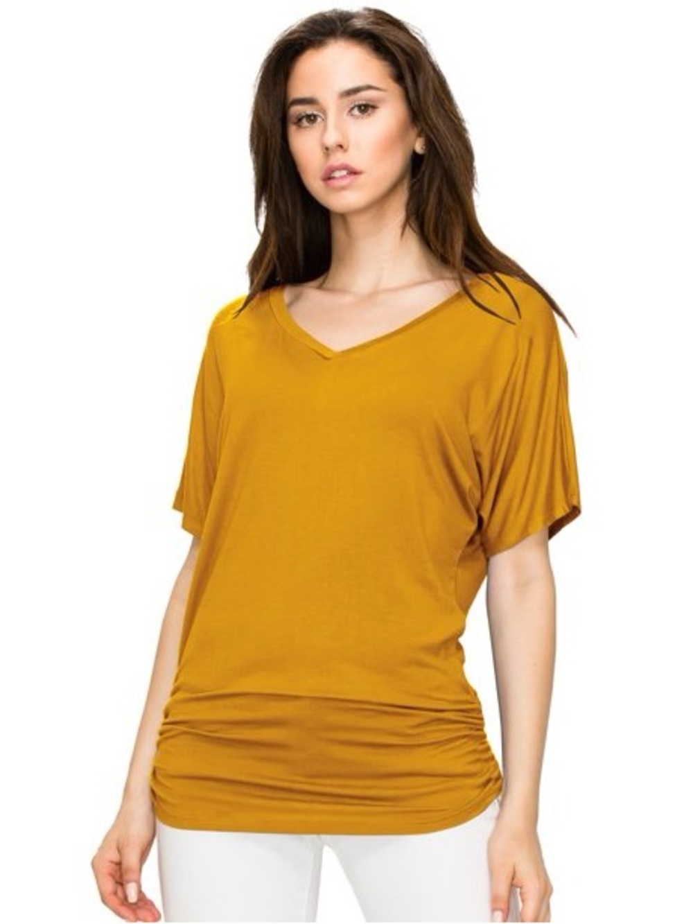 🌷Made by Johnny Relaxed V-Neck Dolman Tee in Mustard